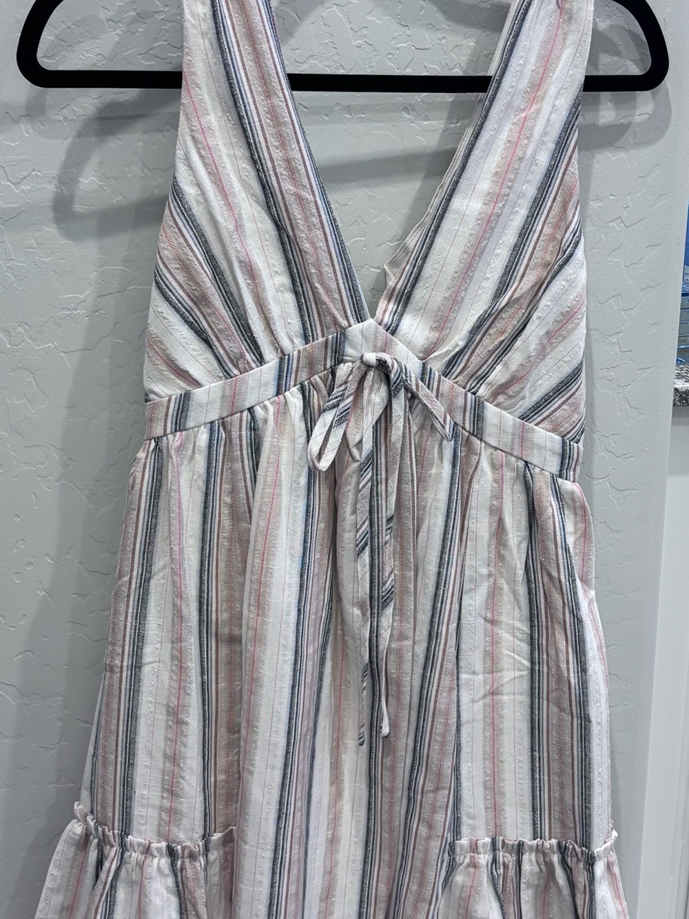 Lulu's Striped V-Neck Mini Dress in White, Pink, Blue